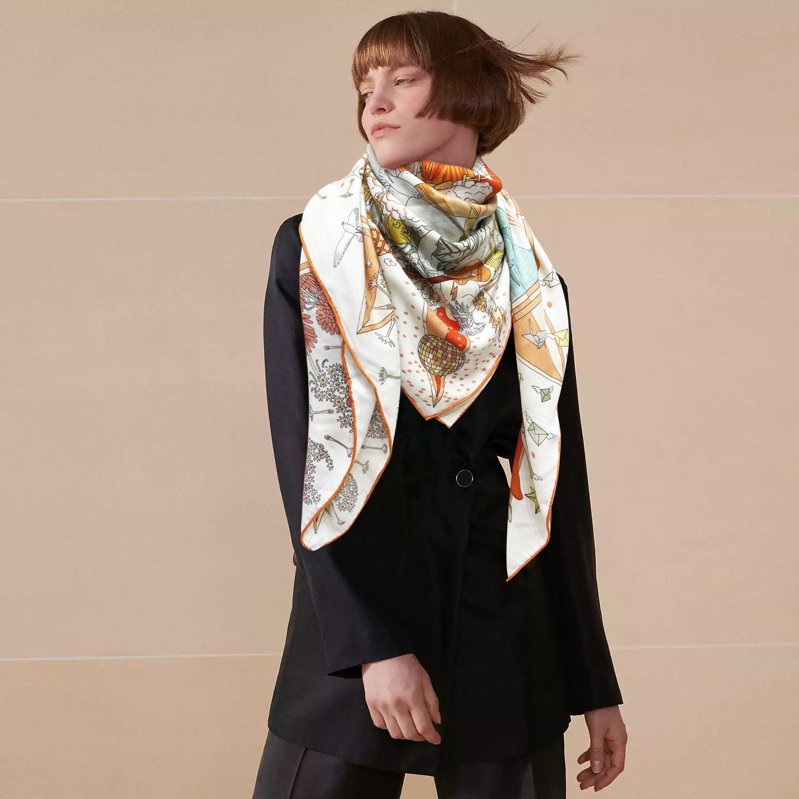Illustrated square scarf