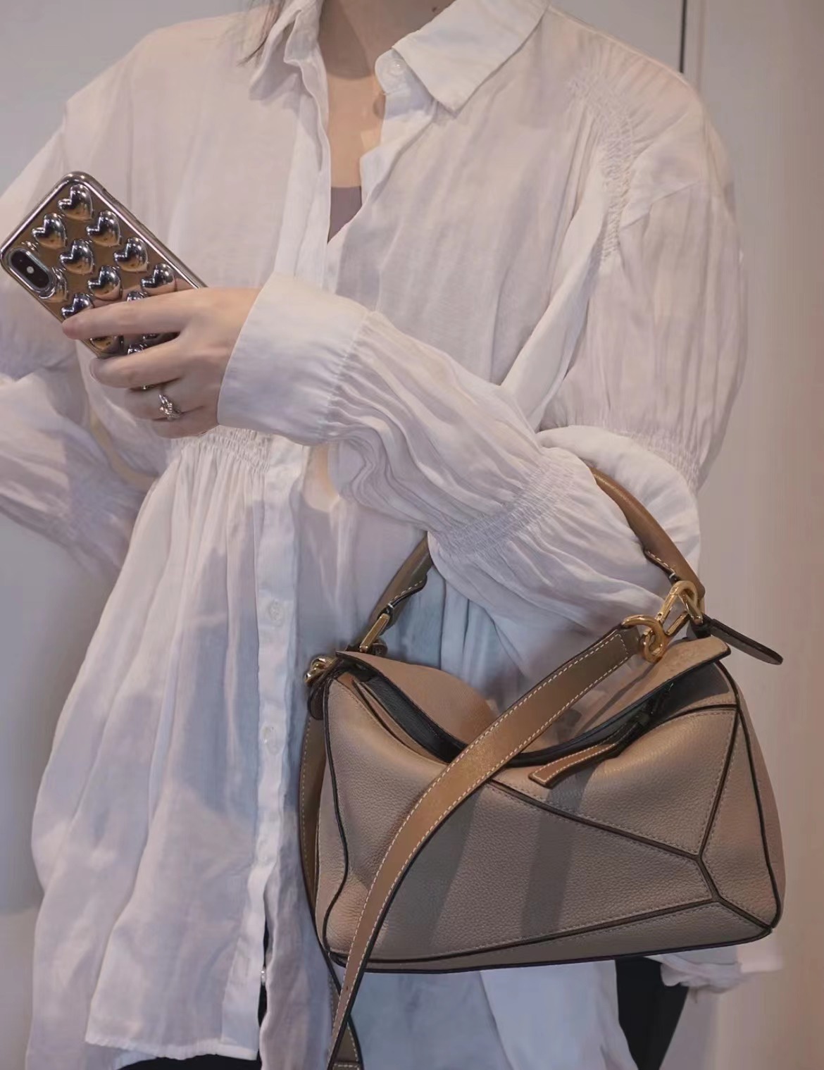 Geometric panel shoulder bag